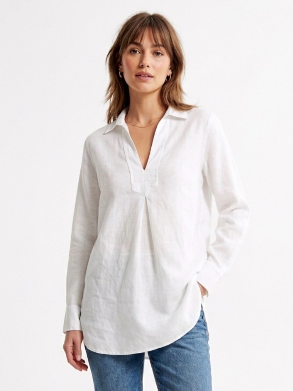 Nili Lotan Emma White Linen V-Neck Tunic - S